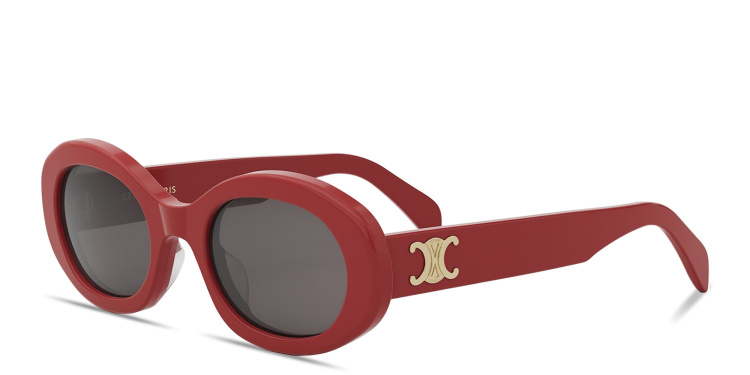 Shop CELINE Triomphe Oval Sunglasses in Red online.