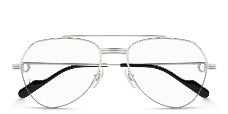 Shop Cartier Première de Cartier Wide Pilot Eyeglasses in Silver online.