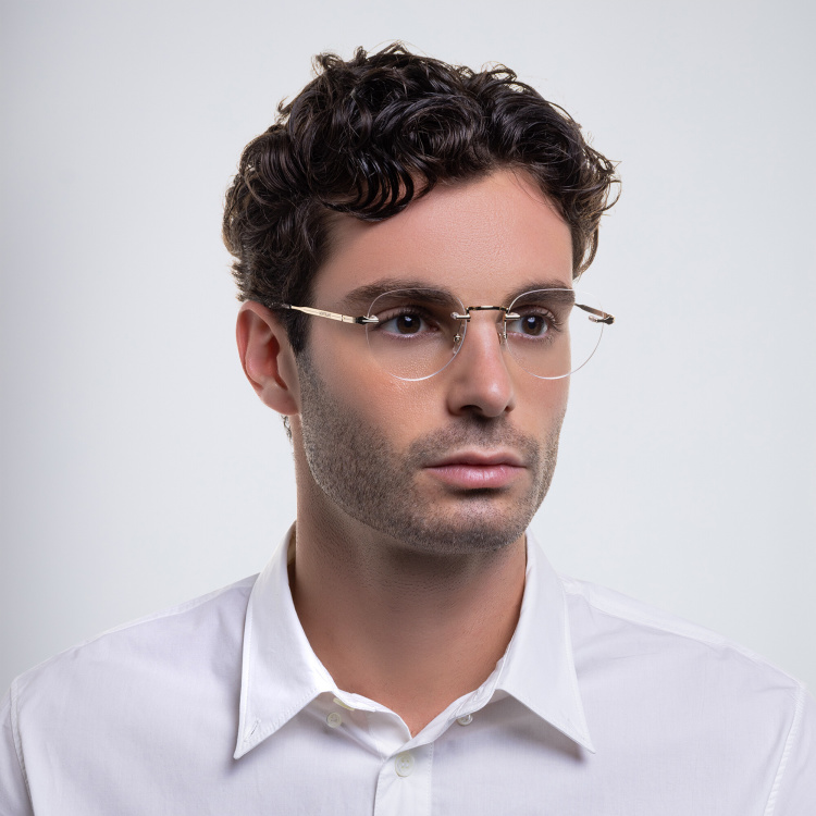 Shop MONTBLANC Rimless Round Eyeglasses in Gold online.