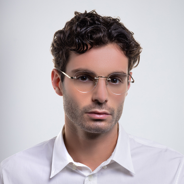Shop MONTBLANC Rimless Round Eyeglasses in Gold online.