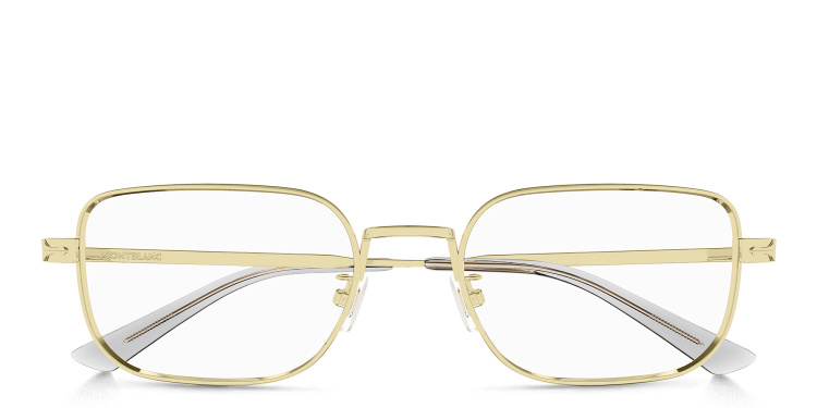 Shop MONTBLANC Wide Rectangle Eyeglasses in Gold online.