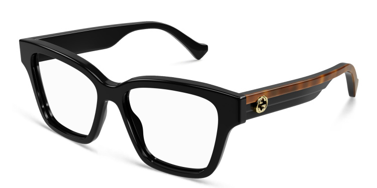 Shop GUCCI Wide Square Eyeglasses in Black online.