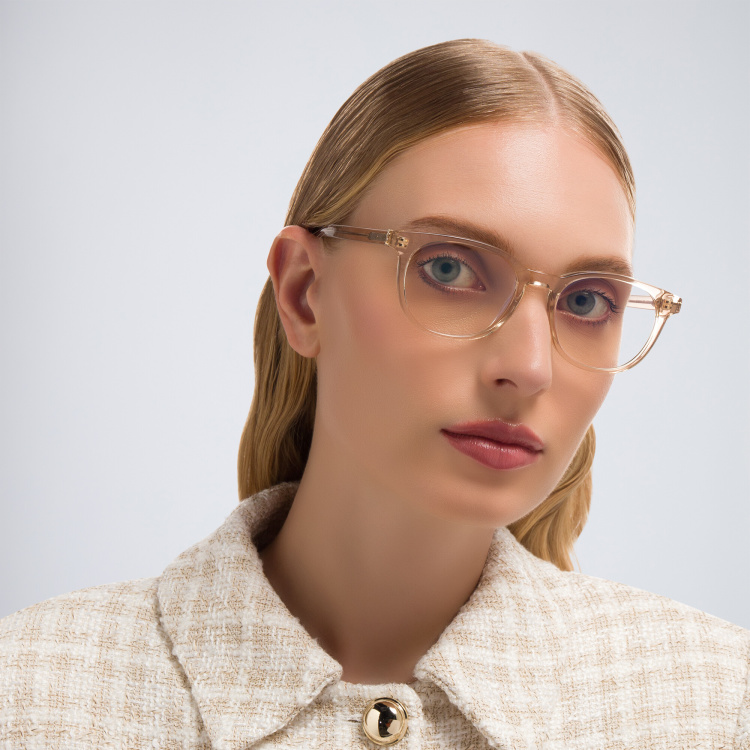 Shop SAINT LAURENT Round Eyeglasses in Nude online.