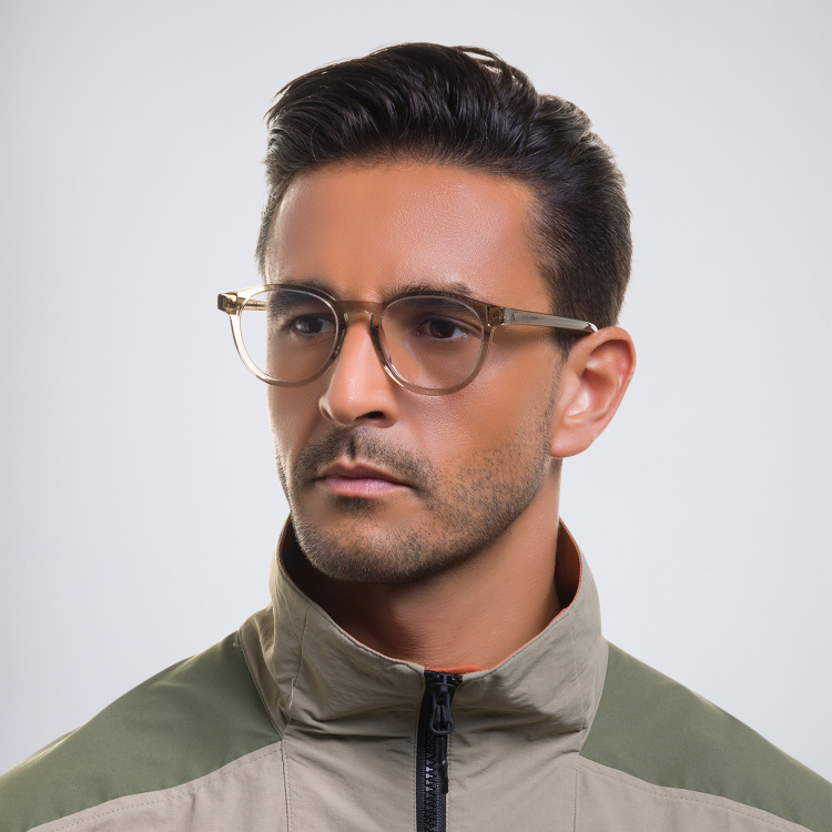 Shop BOTTEGA VENETA Unisex Round Eyeglasses in Brown online.