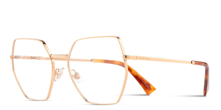 Shop MIU MIU Wide Irregular Eyeglasses in Gold online.