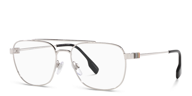 Shop BURBERRY Wide Square Eyeglasses in Silver online.