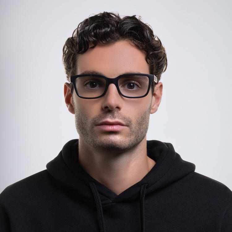 Shop BURBERRY Logo Wide Square Eyeglasses in Black online.