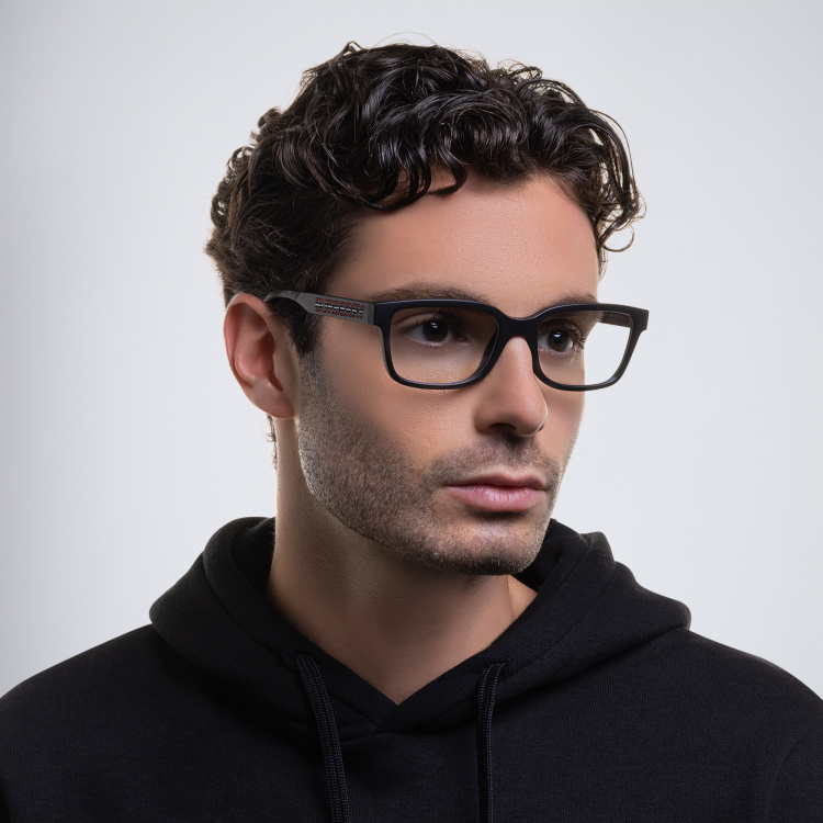 Shop BURBERRY Logo Wide Square Eyeglasses in Black online.