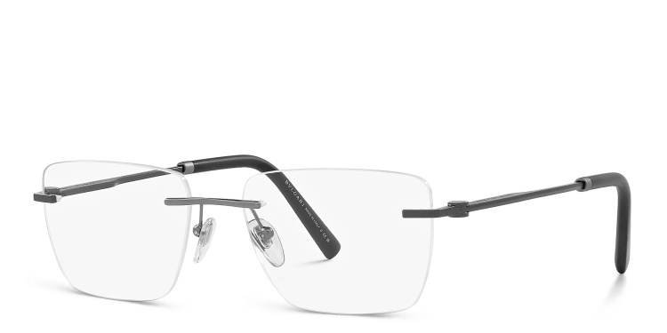 Shop BVLGARI Rimless Wide Rectangle Eyeglasses in Gunmetal online.