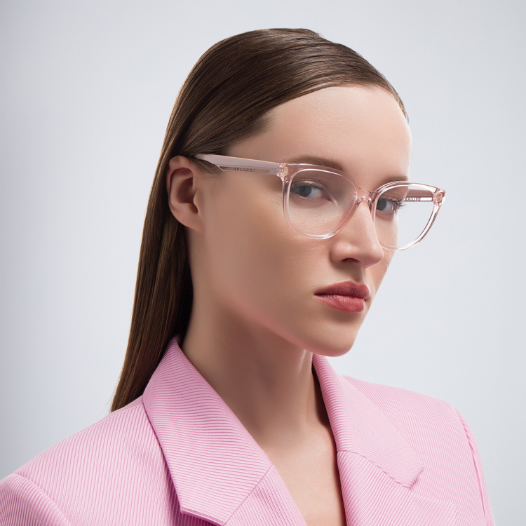 Shop BVLGARI B.Zero1 Wide Square Eyeglasses in Pink online.
