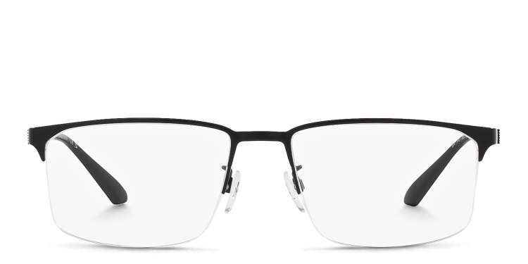 Shop Emporio Armani Wide Half-Rim Pillow Eyeglasses in Black online.