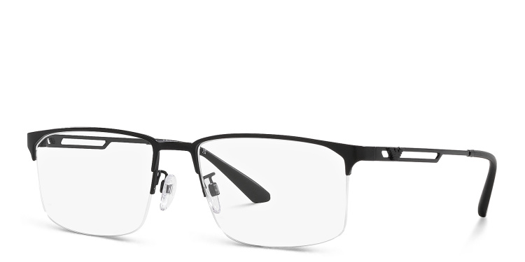 Shop Emporio Armani Wide Half-Rim Pillow Eyeglasses in Black online.