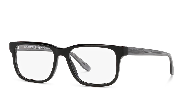 Shop Emporio Armani Wide Rectangle Eyeglasses in Black online.