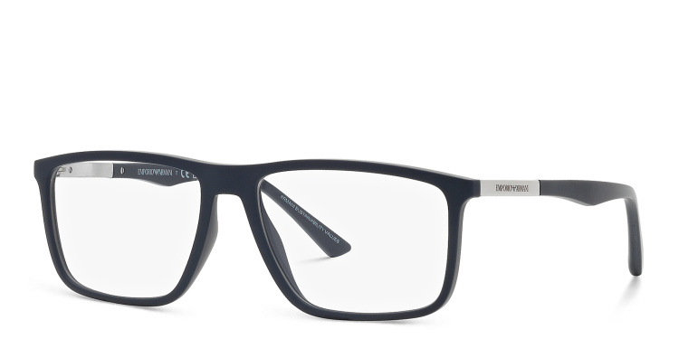Shop Emporio Armani Wide Rectangle Eyeglasses in Blue online.