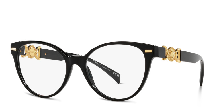 Shop VERSACE Medusa Wide Cat-Eye Eyeglasses in Black online.