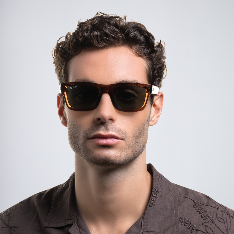 Shop Ray-Ban Warren Unisex Rectangle Sunglasses in Brown online.