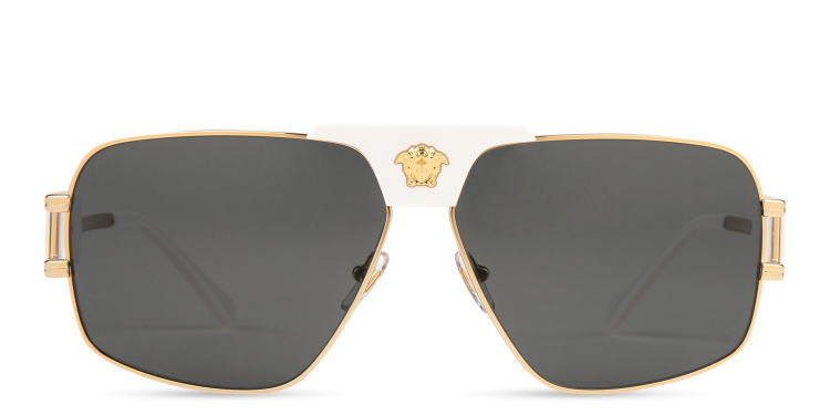 Shop VERSACE Medusa-Embellished Pilot Sunglasses in Gold online.