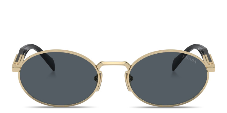تسوق نظارات شمسية بيضاوية بالشعار المنقوش برادا بلون ذهبي أونلاين.