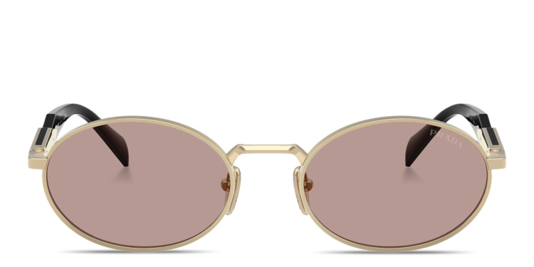 تسوق نظارات شمسية بيضاوية بالشعار المنقوش برادا بلون ذهبي أونلاين.