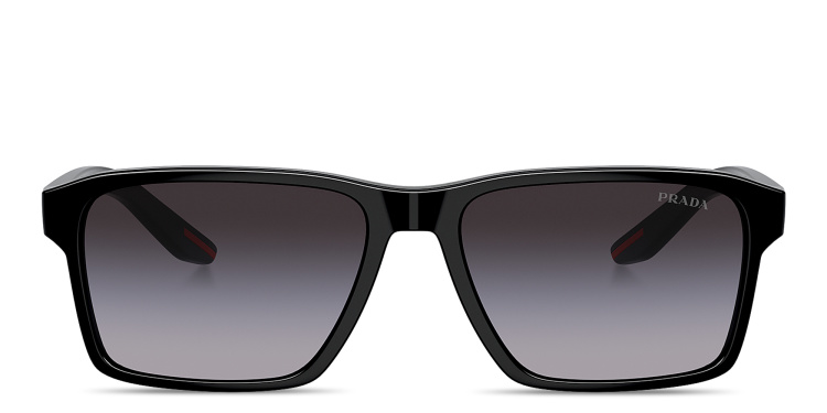 تسوق نظارات شمسية مستطيلة بشعار العلامة برادا لينيا روسا بلون أسود أونلاين.