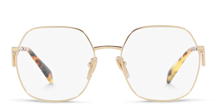 تسوق نظارات طبية غير منتظمة واسعة برادا بلون ذهبي أونلاين.