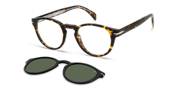 Shop DAVID BECKHAM Clip-On Round Eyeglasses in Havana online.