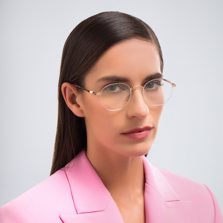 Shop MYKITA Unisex Wataru Rimless Round Eyeglasses in Beige online.