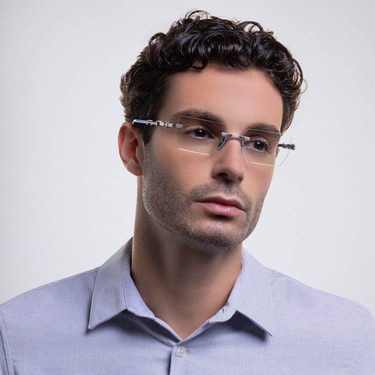 Shop BALMAIN Unisex Rimless Rectangle Eyeglasses in Silver online.