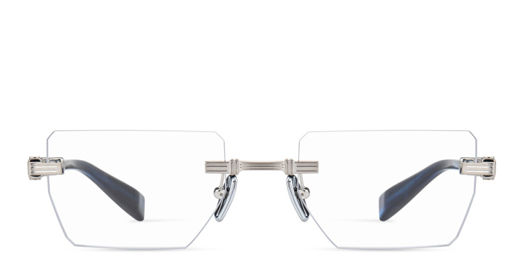 Shop BALMAIN Unisex Rimless Rectangle Eyeglasses in Silver online.
