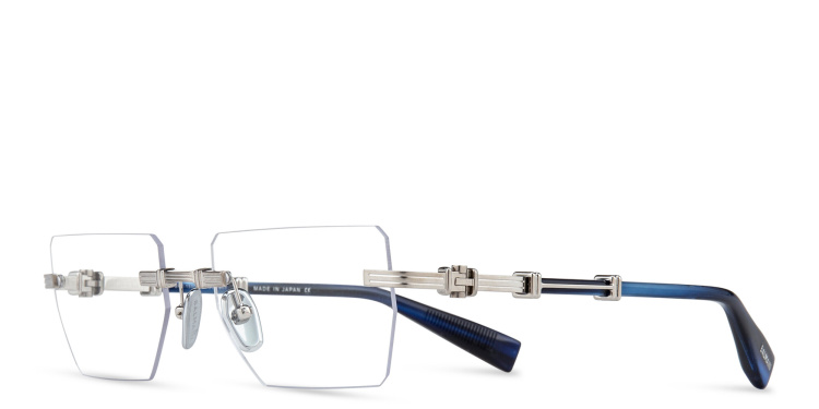 Shop BALMAIN Unisex Rimless Rectangle Eyeglasses in Silver online.