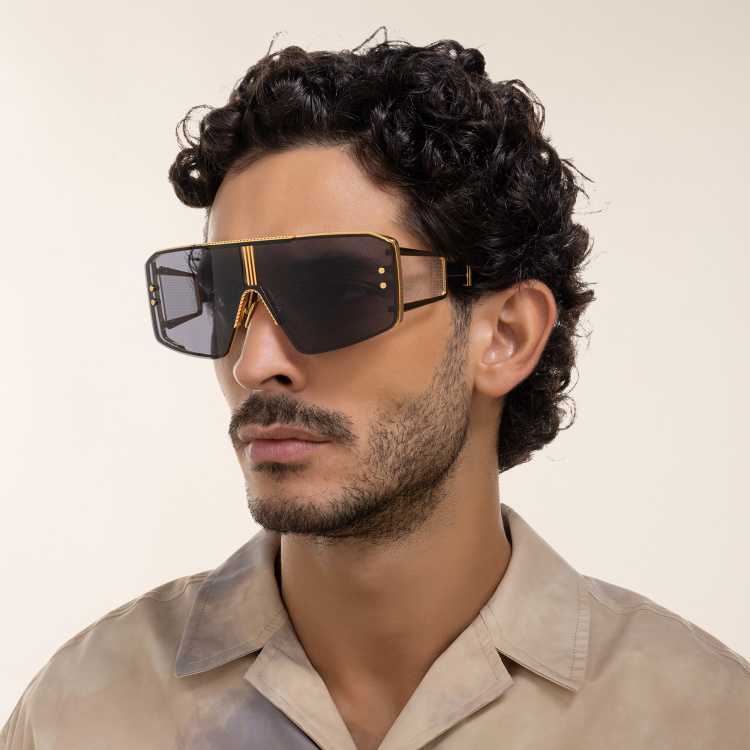 Shop BALMAIN Unisex Wide Irregular Sunglasses in Black online.