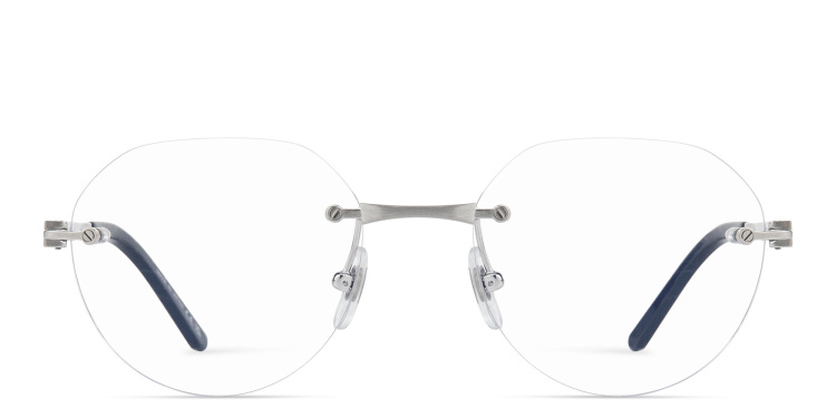 Shop Cartier Santos de Cartier Round Eyeglasses in Silver online.