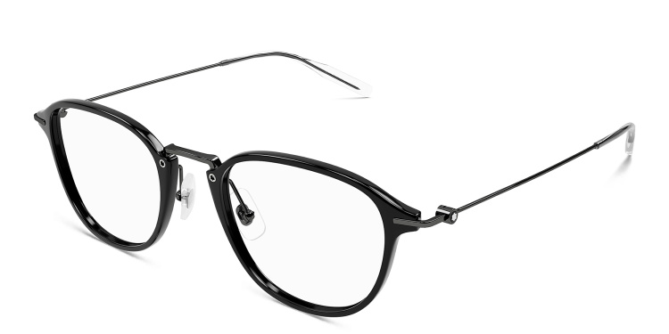 Shop MONTBLANC Snowcap Round Eyeglasses in Black online.