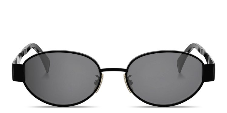 Shop CELINE Metal Triomphe Oval Sunglasses in Black online.