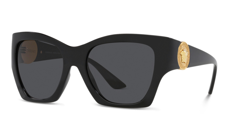 Shop VERSACE Medusa Irregular Sunglasses in Black online.