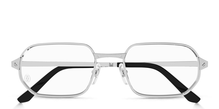 Shop Cartier Santos de Cartier Rectangle Eyeglasses in Silver online.