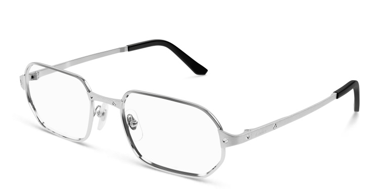 Shop Cartier Santos de Cartier Rectangle Eyeglasses in Silver online.