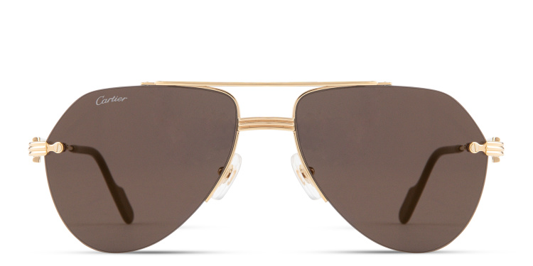 Shop Cartier Première de Cartier Half-Rim Pilot Sunglasses in Gold online.