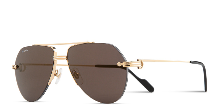 Shop Cartier Première de Cartier Half-Rim Pilot Sunglasses in Gold online.