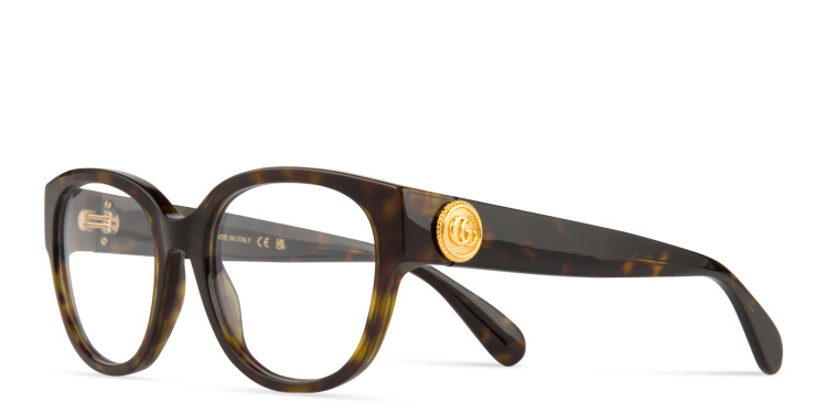 Shop GUCCI Square Eyeglasses in Havana online.