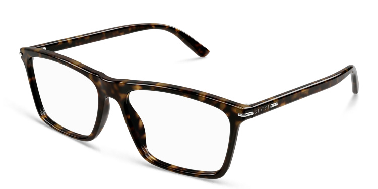 Shop GUCCI Wide Rectangle Eyeglasses in Havana online.