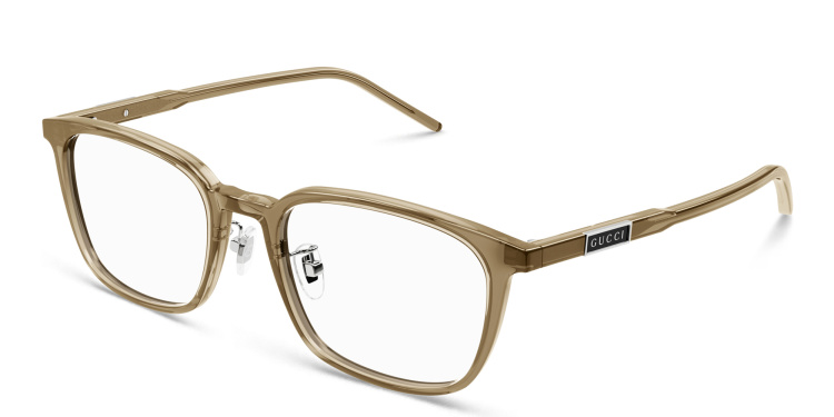 Shop GUCCI Rectangle Eyeglasses in Brown online.