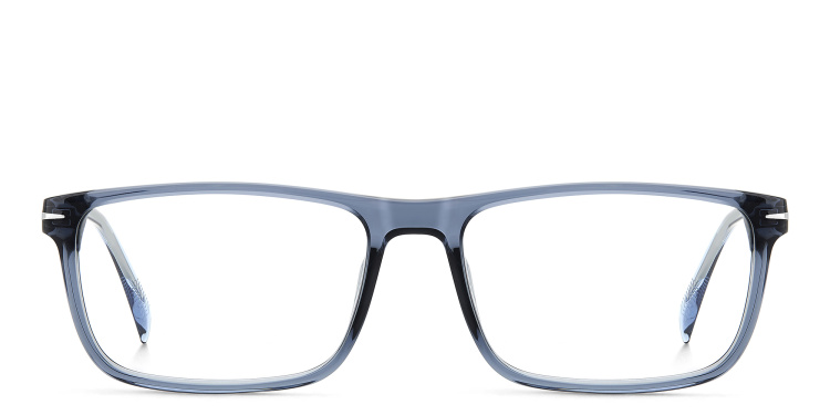 Shop DAVID BECKHAM Timeless Icons Wide Rectangle Eyeglasses in Blue online.