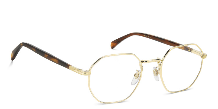 Shop DAVID BECKHAM Timeless Icons Irregular Eyeglasses in Gold online.