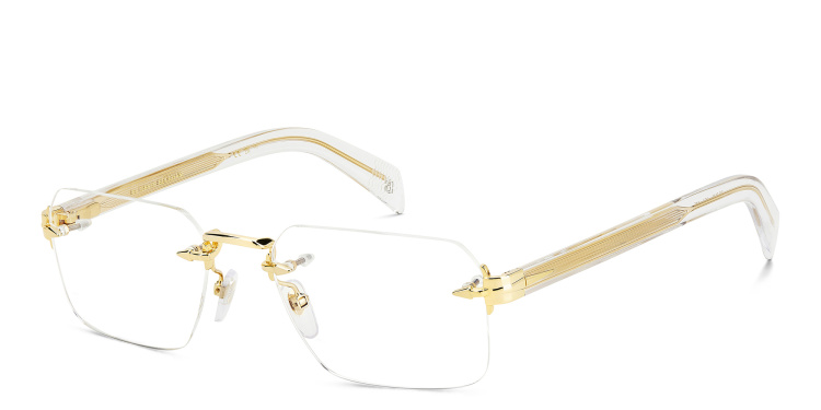 Shop DAVID BECKHAM Rimless Rectangle Eyeglasses in Gold online.