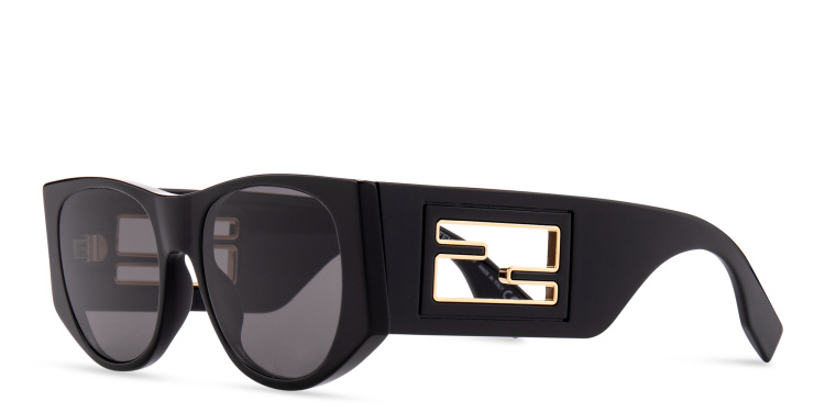 Shop FENDI Baguette Oval Sunglasses in Black online.