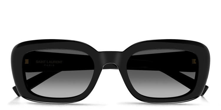 Shop SAINT LAURENT Logo Rectangle Sunglasses in Black online.
