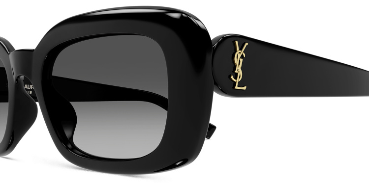 Shop SAINT LAURENT Logo Rectangle Sunglasses in Black online.