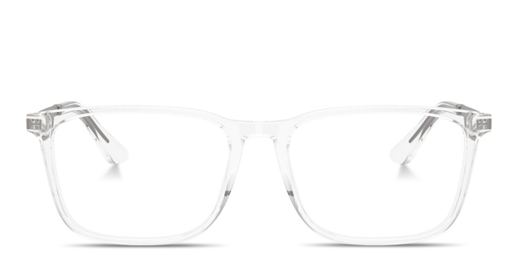 Shop GIORGIO ARMANI Engraved Logo Wide Rectangle Eyeglasses in Clear online.