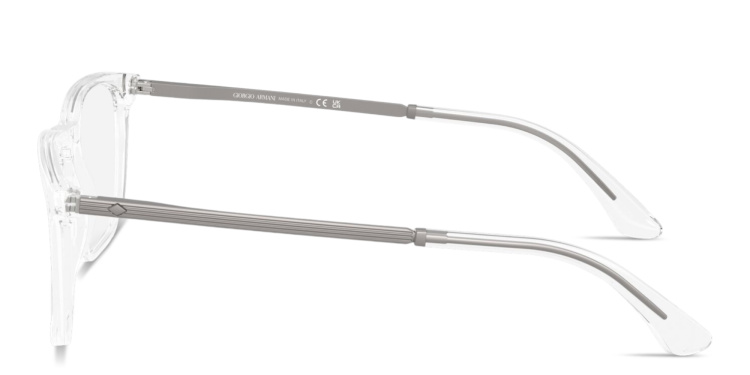 Shop GIORGIO ARMANI Engraved Logo Wide Rectangle Eyeglasses in Clear online.